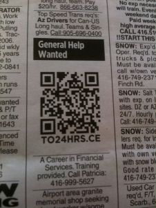 QR code used in newspaper ad